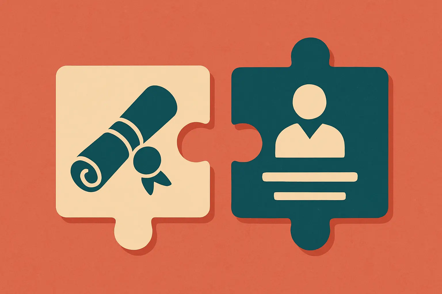 Flat vector illustration of a degree and a job role only partly fitting together