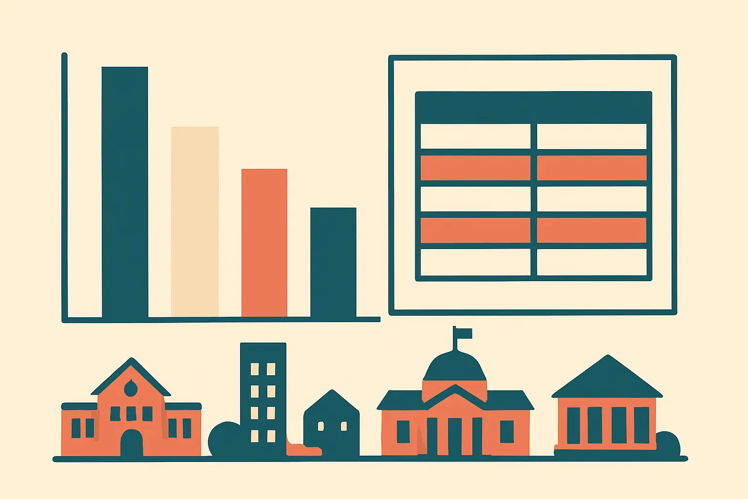 Flat vector illustration of national higher education data shown as a rising chart