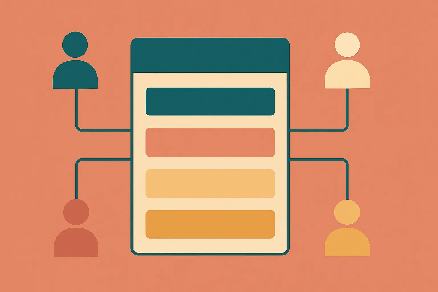 Flat vector illustration of group thesis work split into clearly assigned parts