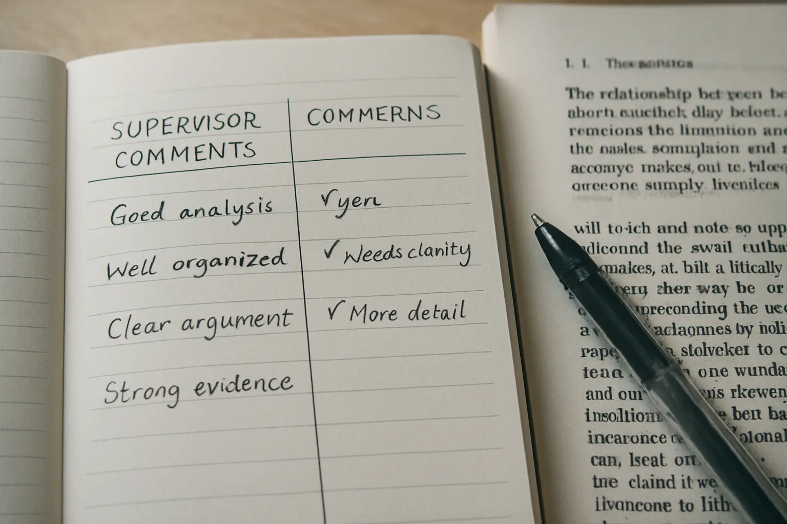 A handwritten triage list sorting adviser comments into three columns by type of fix