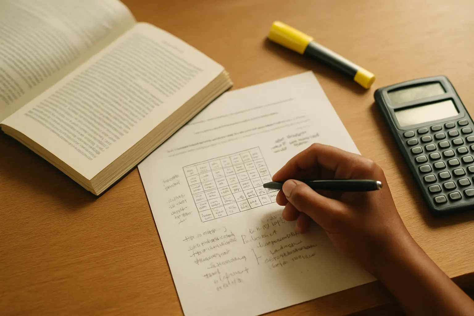 A Filipino psychology student annotating a printed correlation table with effect-size notes beside an open APA style guide