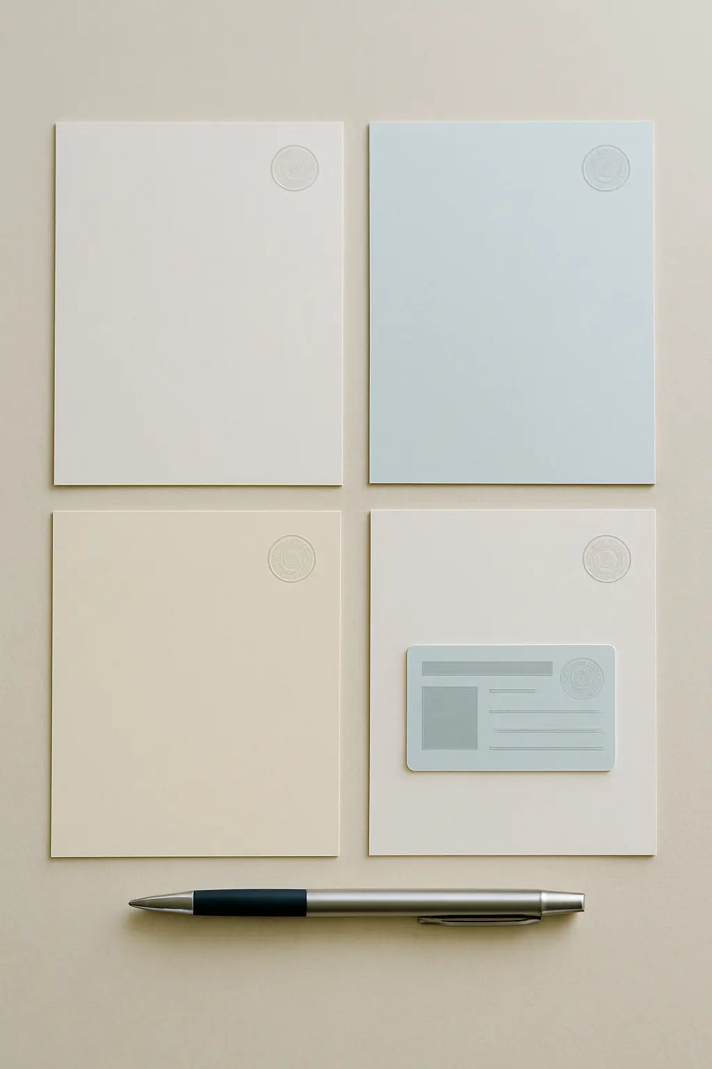 A set of application documents laid out on a table including a certificate of enrolment, a residency certificate and an identification card