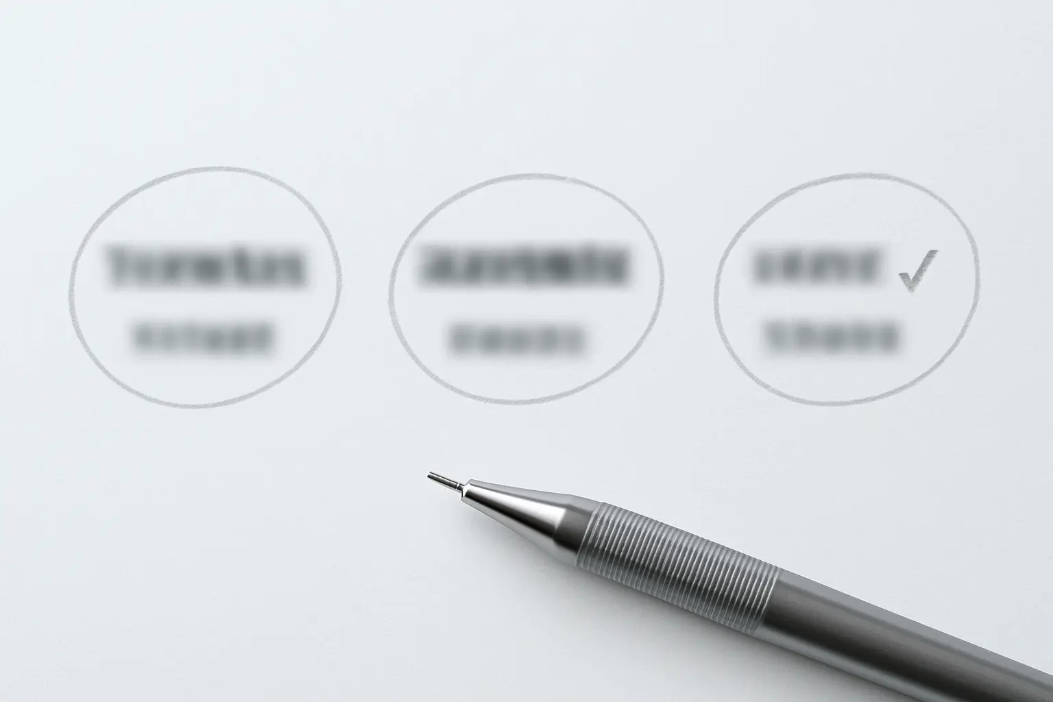 A thesis title printed on paper with three key phrases circled in pencil and the rest of the sentence left unmarked