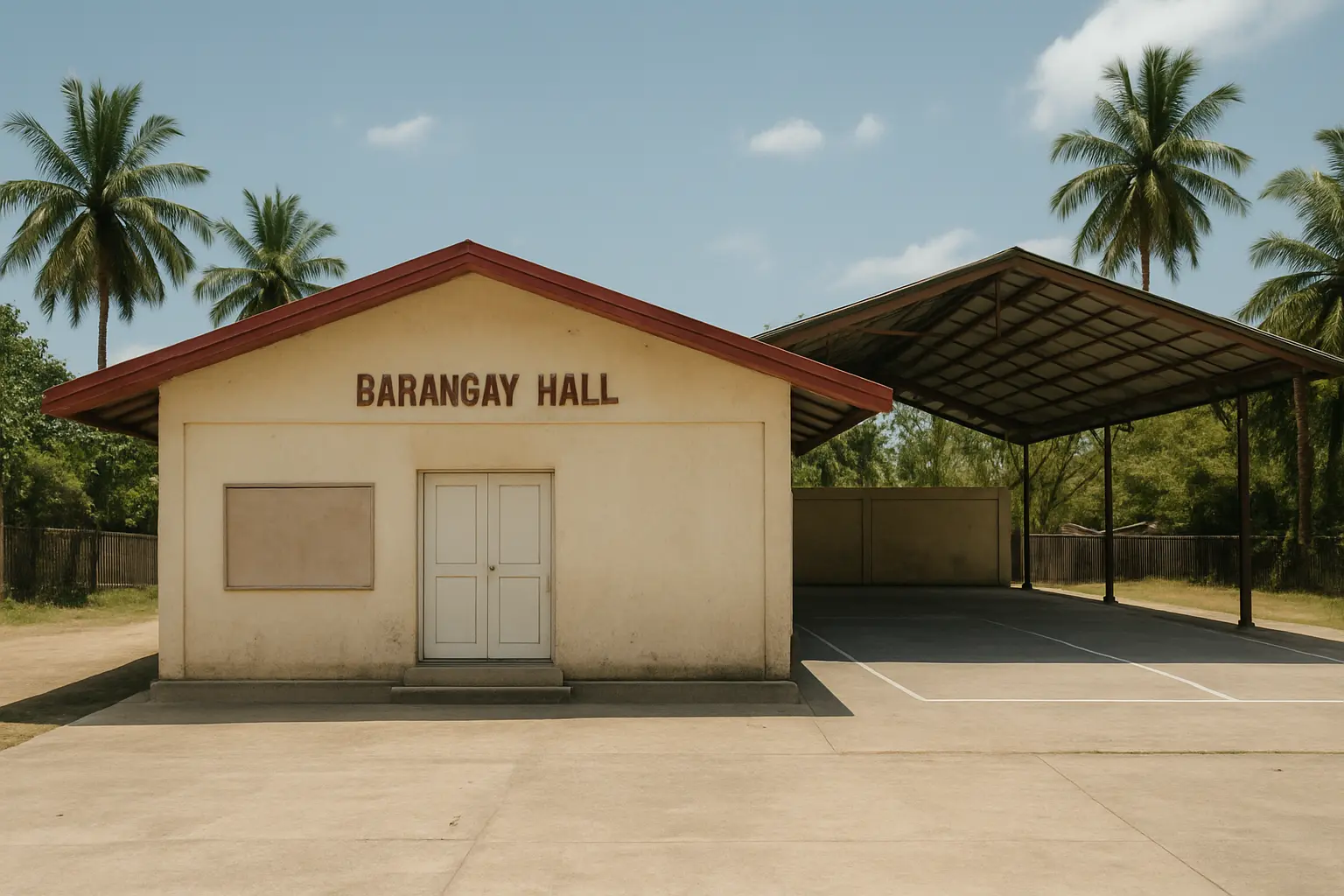 A barangay hall exterior with a covered court and a noticeboard, a common research locale for criminology studies