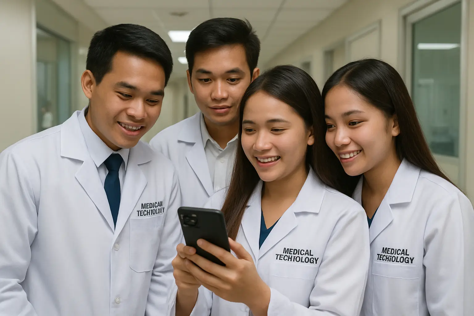 Filipino medical technology students using a mobile data-collection form during thesis fieldwork