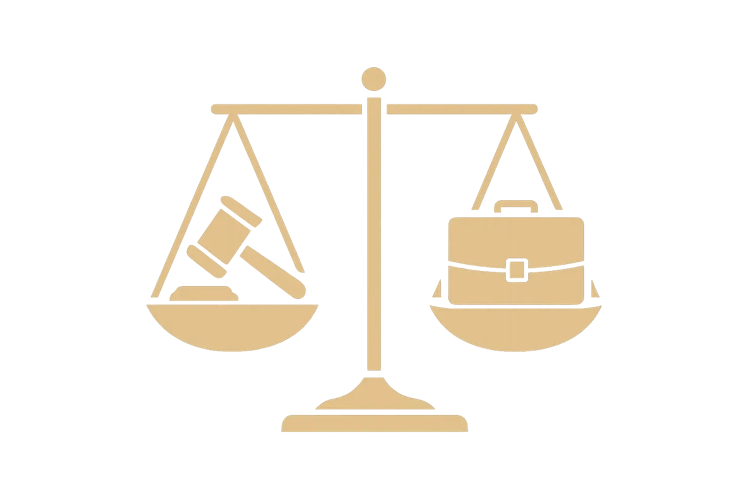 Illustration of a scale balancing a law gavel and a business briefcase, representing a hybrid Legal Management thesis topic