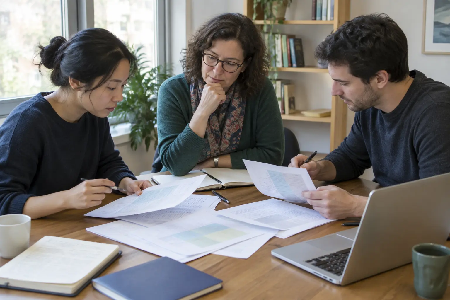 Translators and an adviser reconciling two drafts of a translated scale